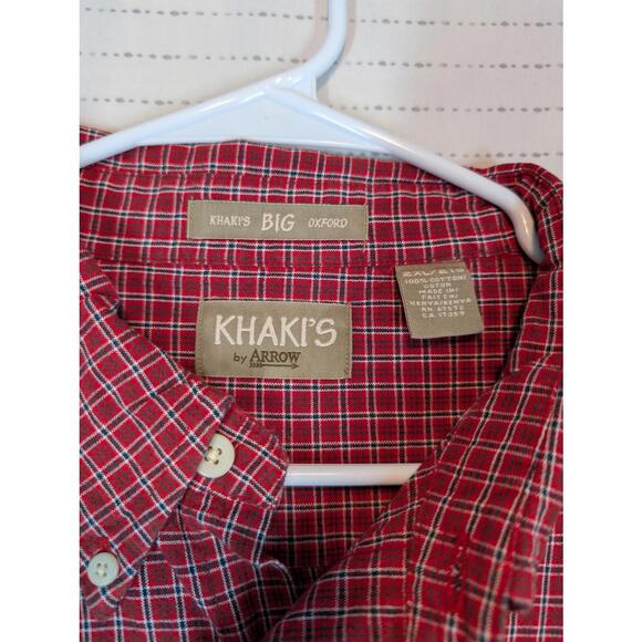 Arrow Khakis Oxford Plaid Button Down Shirt Red Check Mens 2XL Big Tall - Picture 6 of 9